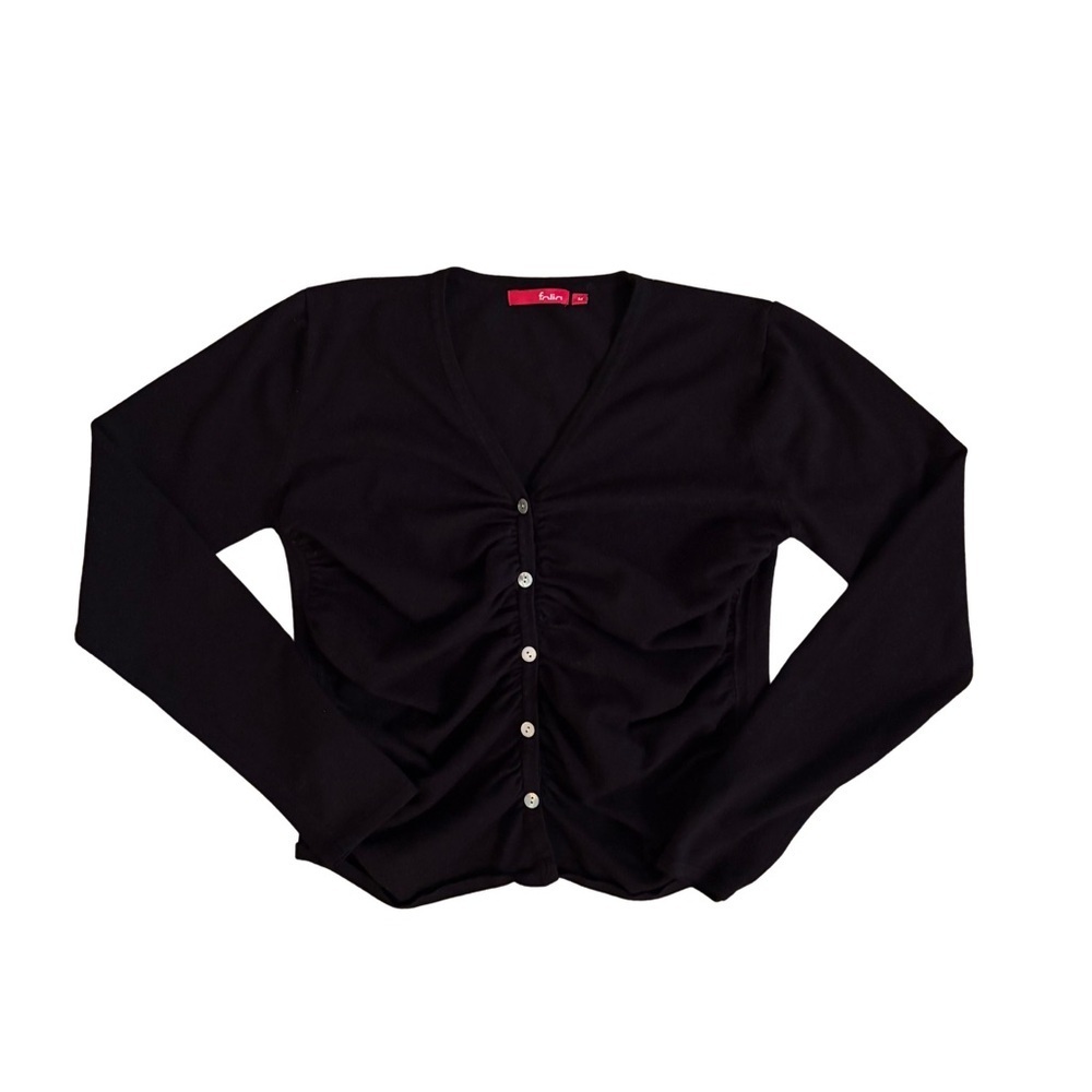 Y2K Folia Black Long Sleeve Ruched Cardi